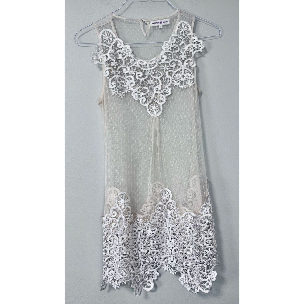 Altar’d State Sheer Cream Lace Mini Dress Size‎ Small